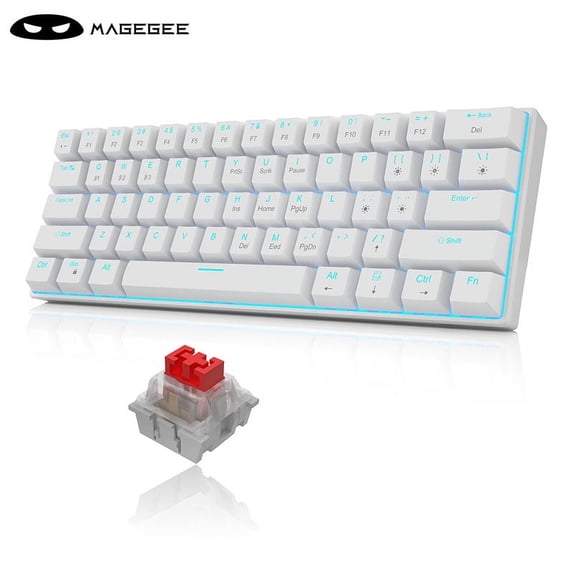MageGee 60% Mechanical Gaming Keyboard,Mixed Color Keycaps Gaming Keyboard with Brown Switches, Detachable Type-C Cable Mini Keyboard with Blue LED Light for PC/Laptop