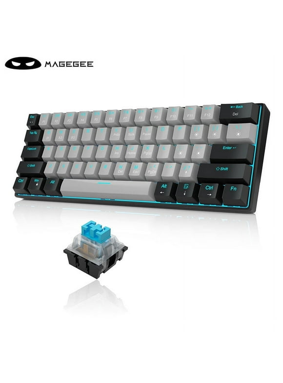 60 Percent Mechanical Gaming Keyboard, Red Gaming Keyboard with Blue Switches, Detachable Type-C Cable 60% Mini Keyboard with Powder Blue Light for Windows/Mac/PC/Laptop Black & Gray/Blue Switches