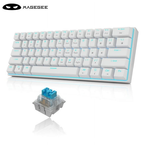 60 Percent Mechanical Gaming Keyboard, White Gaming Keyboard with Blue Switches, Detachable Type-C Cable 60% Mini Keyboard with Powder Blue Light for Windows/Mac/PC/Laptop - White/Blue Switches
