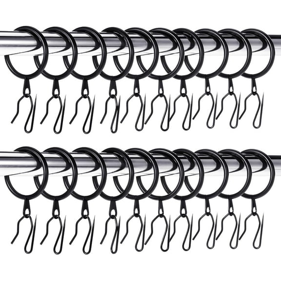 60 Piec 1.26 Inch Metal Drapery Curtain Rings Hanging and Pin Hooks for Drap Window Door Shower (Black)