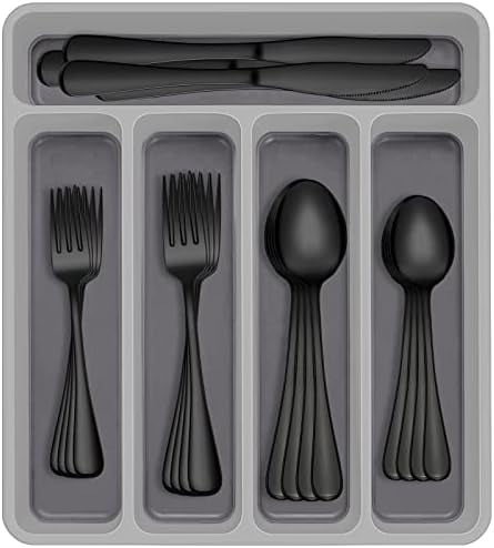 60-Piece Black Silverware Set with Organizer, Stainless Steel Flatware for 12, Cutlery Utensil Set for Home Restaurant, Tableware Includes Knife Fork Spoon Set, Mirror Polished - Walmart.com