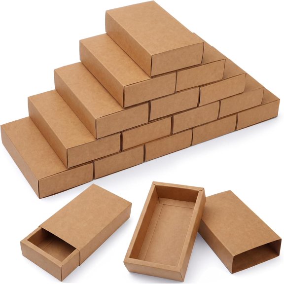 60 Piece Brown Kraft Paper Drawer Box Set for Gifts Packaging and Organizing