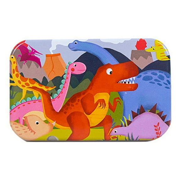 60-Piece Cartoon Wooden Jigsaw Puzzle, Early Learning Educational Toy for Toddlers, Metal Storage Box, Brown Orange