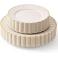 thumbnail image 1 of By Madee PREMIUM 60 Pc Ivory Scalloped Plastic Plates with Gold Trim – 30 Dinner & 30 Dessert Nice Plastic Plates for Party – Disposable & Elegant for Wedding, Showers, Special Moments (30 Guests), 1 of 8