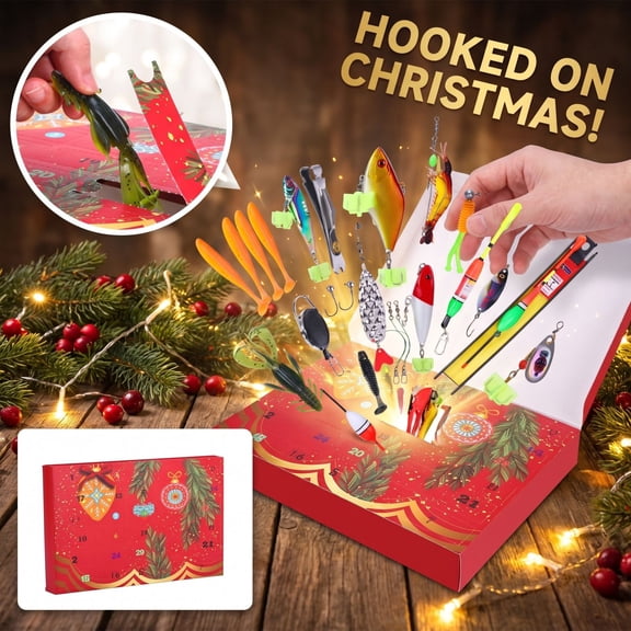 60-Piece Fishing Tackle Christmas Advent Calendar 2026, Lure and Hook Mystery Blind Box for Anglers, Holiday Fishing Gear Collection for Outdoor Fishing Activities and Seasonal Gift Giving