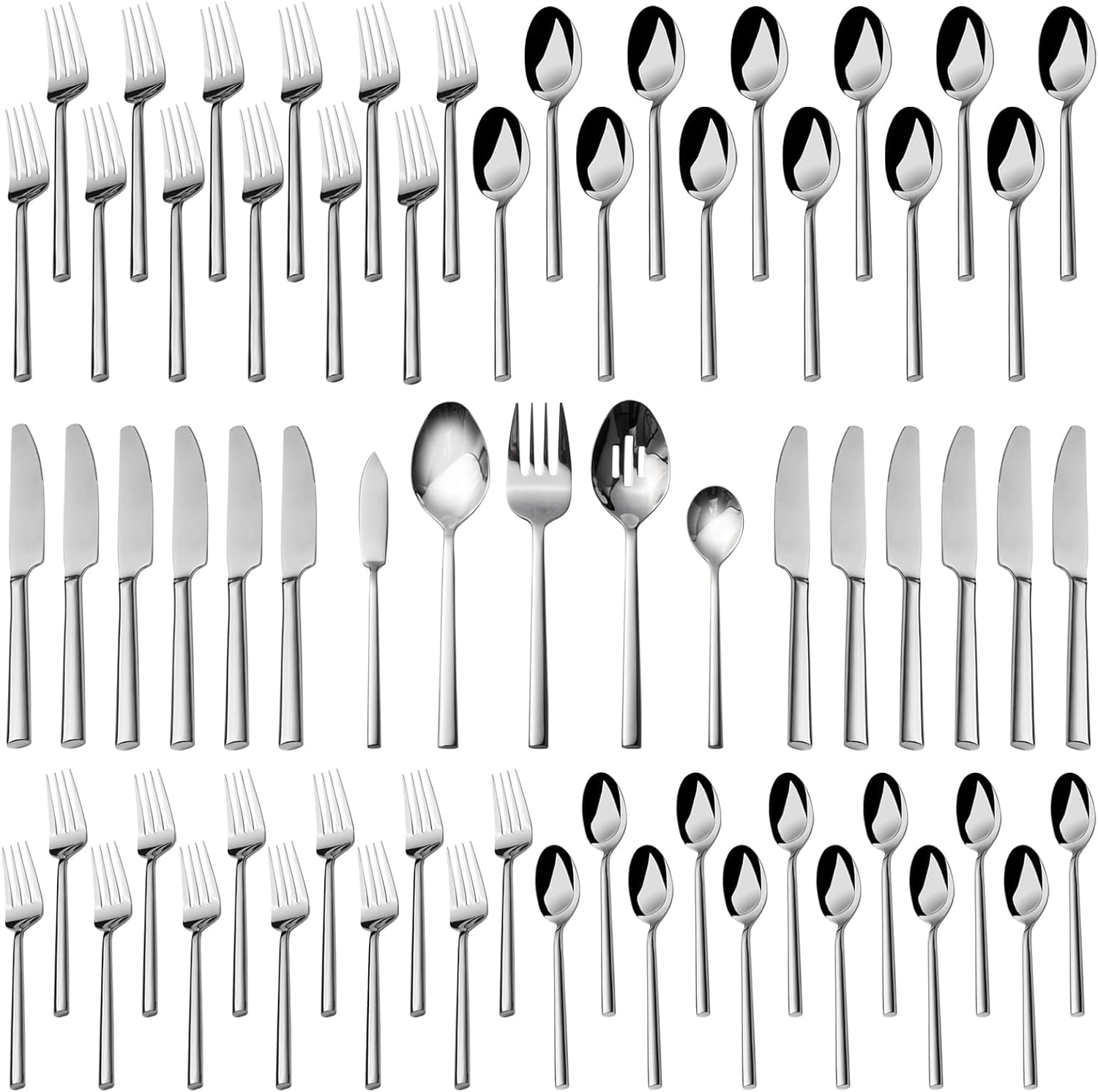 Silverware Simple Draw 60-Piece Forged Stainless Steel Silverware Set, Service for 12, Mirror ...