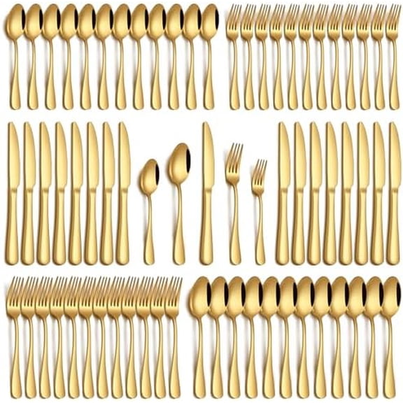 60 Piece Gold Silverware Set, Stainless Steel Flatware Set for 12 Food Grade Cutlery Utensil Set Include Knife Fork Spoon Mirror Polished Dishwasher Safe