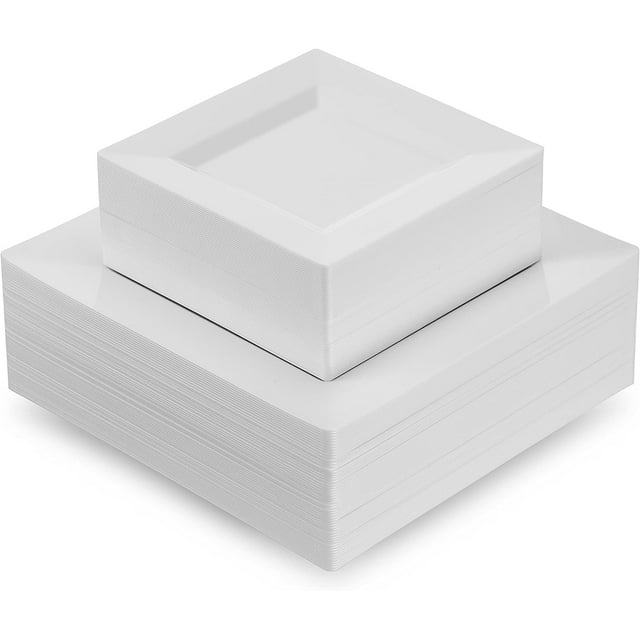 60 Piece Plastic Party Plates White Square Disposable Plates, 30