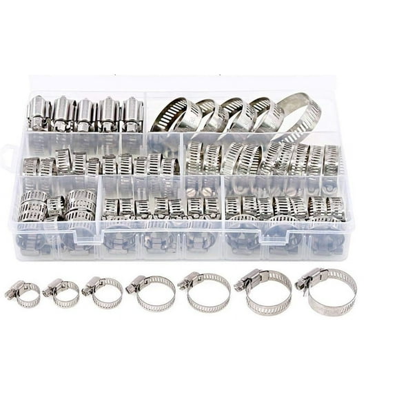 60-Piece Professional Hose Clamp Set, 8-38Mm Stainless Steel, 7 Sizes Of Hose Clamps, Industrial Grade Hose Tie, Robust And Durable, Suitable For Water Pipes, Car Hoses, Etc.