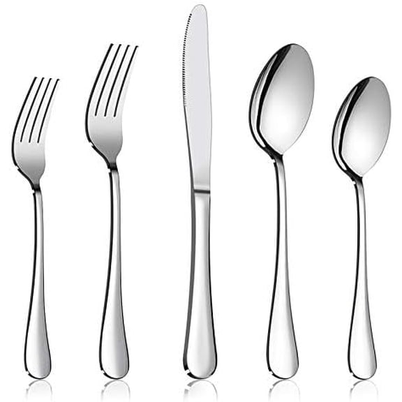 60-Piece Silverware Flatware Set, YNGLLC Stainless Steel Dinner Cutlery Utensil Set Service for 12, Suitable for Home/Restaurant/Hotel/Party, Simple Design, Mirror Finished - Dishwasher Safe