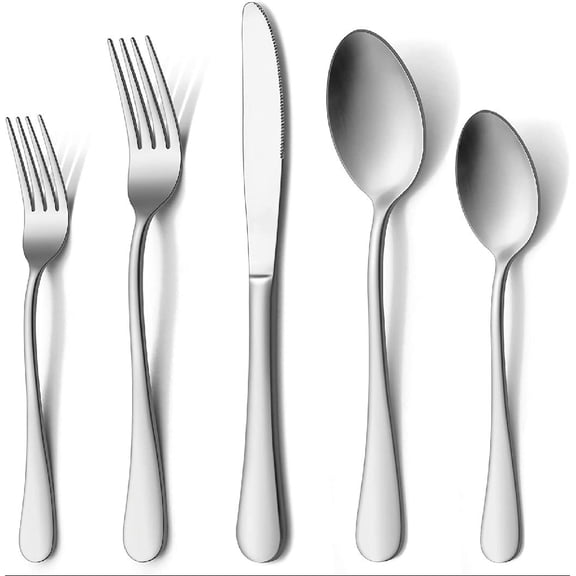 60 Piece Silverware Set for 12, Stainless Steel Flatware Cutlery Set Includes Knives, Forks and Spoons, Modern Tableware Set for Home Restaurant Party, Matte Finish, Dishwasher Safe