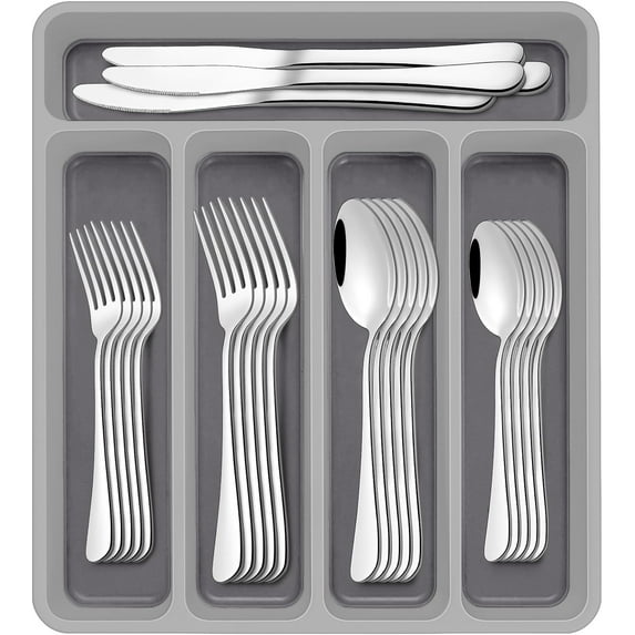 60-Piece Silverware Set with Organizer,Stainless Steel Flatware Set for 12,Cutlery Utensil Sets for Home Restaurant,Tableware Set Include forks spoons and knives,Mirror Polished,Dishwasher Safe