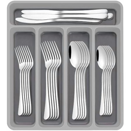 60-Piece Silverware Set with Organizer, Stainless Steel Flatware Set for 12,Cutlery Utensil Sets for Home Restaurant,Tableware Set Include forks spoons and knives,Mirror Polished,Dishwasher Safe