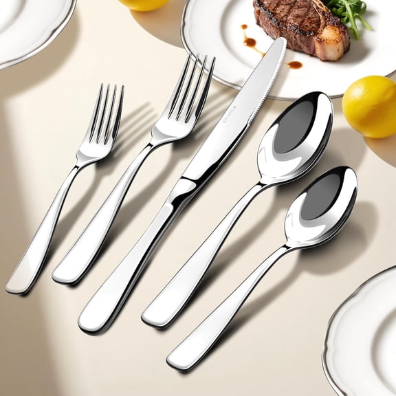 60-Piece Silverware Set for 12, 18/10 Stainless Steel Flatware with Mirror Polish, Dishwasher Safe Cutlery Set for Home Kitchen Wedding Party