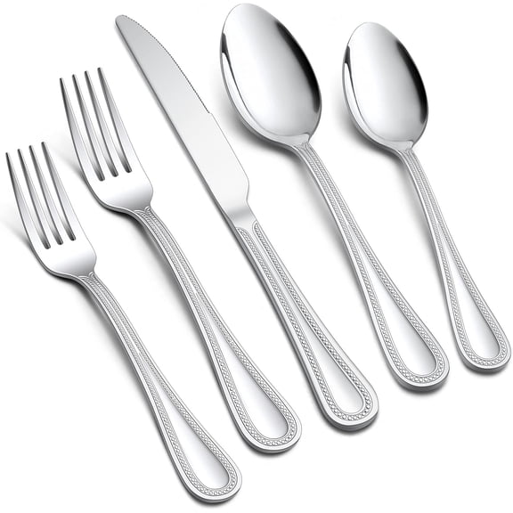 60-Piece Silverware Utensils Collection for 12, Premium Stainless Steel Flatware Cutlery Cutlery Collection with Pearled Edge, Include Forks Spoons and Knives, Modern Tableware Eating Utensils for Kit
