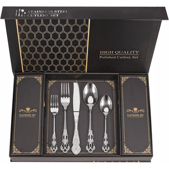60-Piece Stainless Steel Flatware Set with Gift Box Mirror Silver