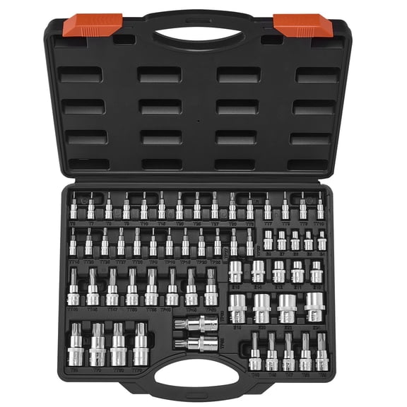 60-Piece Torx Bit & External Torx Socket Set, T6-T70, TT6-TT70, TP8-TP60, E4-E24, S2/Cr-V Steel