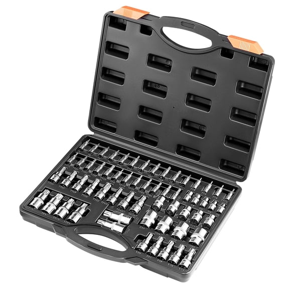 60-Piece Torx and External Torx Bit Socket Set, S2 Steel, T6-T70 E4-E24, 1/4 3/8 1/2 Drives