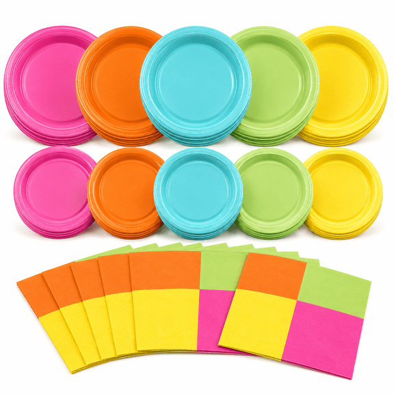 60 Piece Tropical Luau Party Tableware Set with 9 Inch Dinner Plates, 7 Inch Dessert Plates and Napkins, Serves 20 Guests