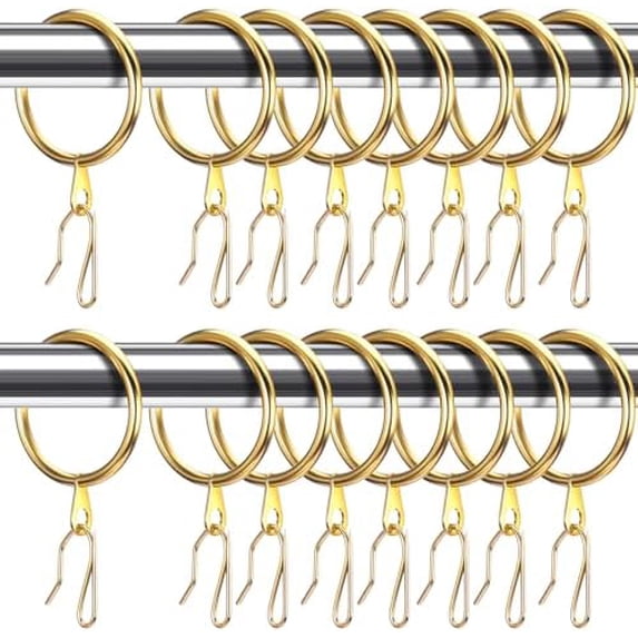 60 Pieces 0.98 Inch Metal Drapery Curtain Rings Curtain Hanging Rings and 60 Pieces Metal Curtain Drapery Pin Hooks for Window Door Shower Curtain (Gold)