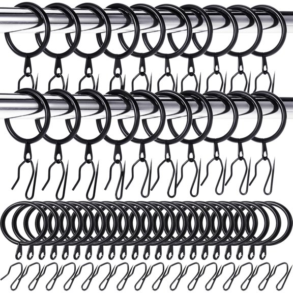60 Pieces 0.98 Inch Metal Drapery Curtain Rings Curtain Hanging Rings and 60 Pieces Metal Drapery Pin Hooks for Drapes Window Door Shower (Champagne Gold)