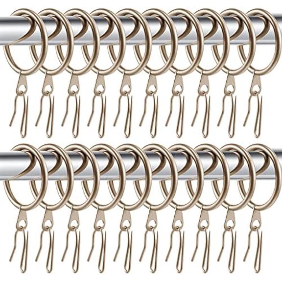 60 Pieces 1.26 Inch Metal Drapery Curtain Rings Curtain Hanging Rings and 60 Pieces Metal Drapery Pin Hooks for Drapes Window Door Shower (Champagne Gold)
