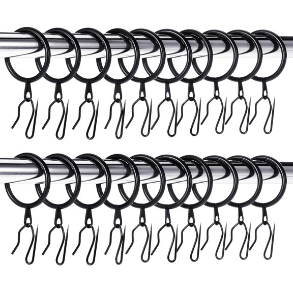 60 Pieces 1.26 Inch Metal Drapery Curtain Rings Curtain Hanging Rings and 60 Pieces Metal Drapery Pin Hooks for Drapes Window Door Shower (Black)