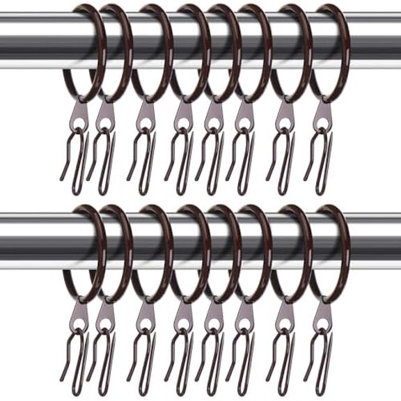 60 Pieces 1.26 Inch Metal Drapery Curtain Rings Curtain Hanging Rings and 60 Pieces Metal Drapery Pin Hooks for Drapes Window Door Shower (Brown)