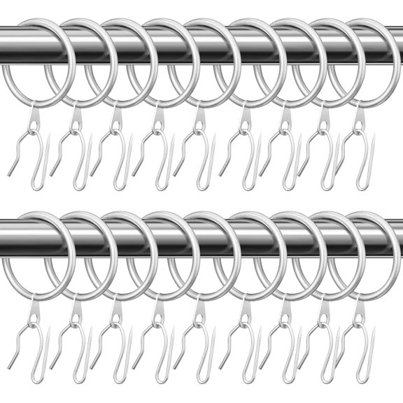 60 Pieces 1.65 Inch Metal Drapery Curtain Rings Curtain Hanging Rings and 60 Pieces Metal Drapery Pin Hooks for Drapes Window Door Shower (Silver)