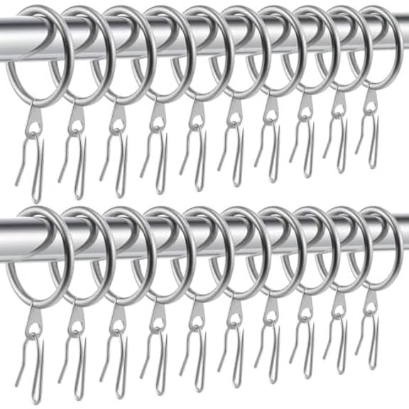 60 Pieces 1.65 Inch Metal Drapery Curtain Rings Curtain Hanging Rings and 60 Pieces Metal Drapery Pin Hooks for Drapes Window Door Shower (Silver)