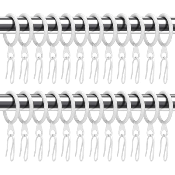 60 Pieces 1.65 Inch Metal Drapery Curtain Rings Curtain Hanging Rings and 60 Pieces Metal Drapery Pin Hooks for Drapes Window Door Shower (White)