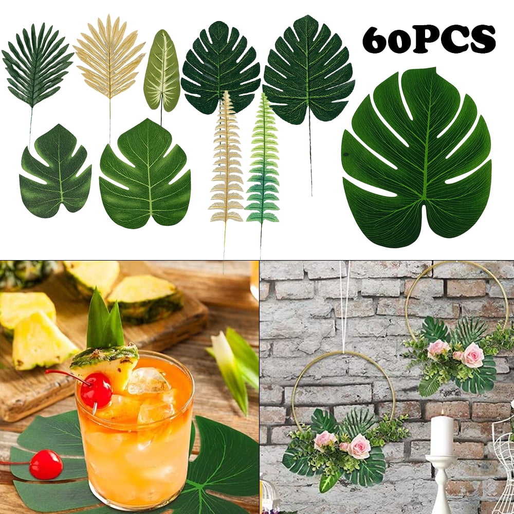 ATFL Gold Palm Leaves,116 PCS Jungle Leaves for Hawaiian Party Decorations,  Gold Leaves Decorations,Monstera Leaf Decorations