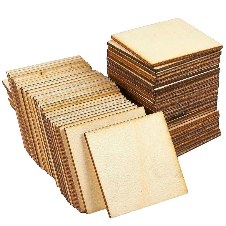  60 Pack Unfinished Wood Pieces 3x3 Inch, Blank Wooden Squares  for Crafts, Cutout Tiles for DIY Coasters, Painting, Engraving