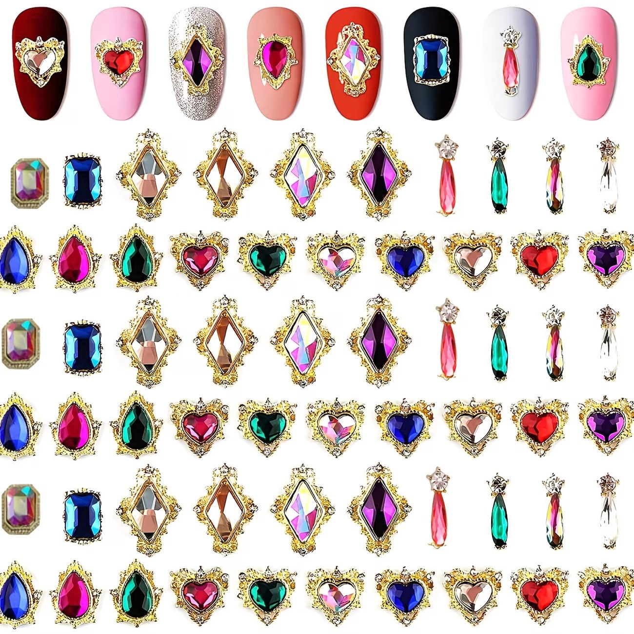 60 Pieces 3D Nail Art Rhinestones, Alloy Synthetic Gemstone Nail Art Jewelry, Luxury Shiny Nail Art Jewelry Accessories, Suitable for Acrylic Nails, Women's Jewelry and DIY Jewelry Making
