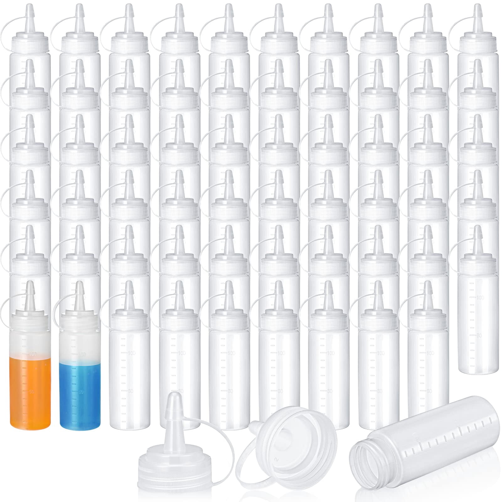 4 Oz Plastic Condiment Squeeze Bottles, 60 Count, Clear, For Cooking and Food Prep