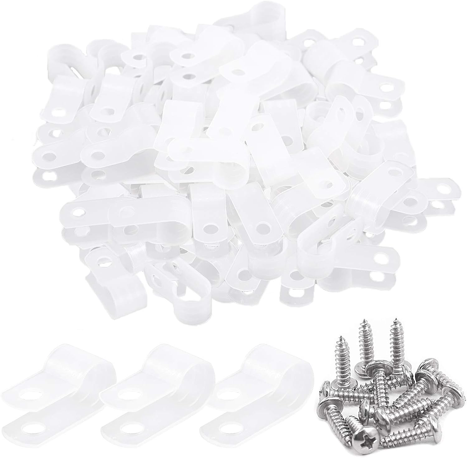 60 Pieces 5/16 inch White Nylon Cable Clamps with Stainless Steel