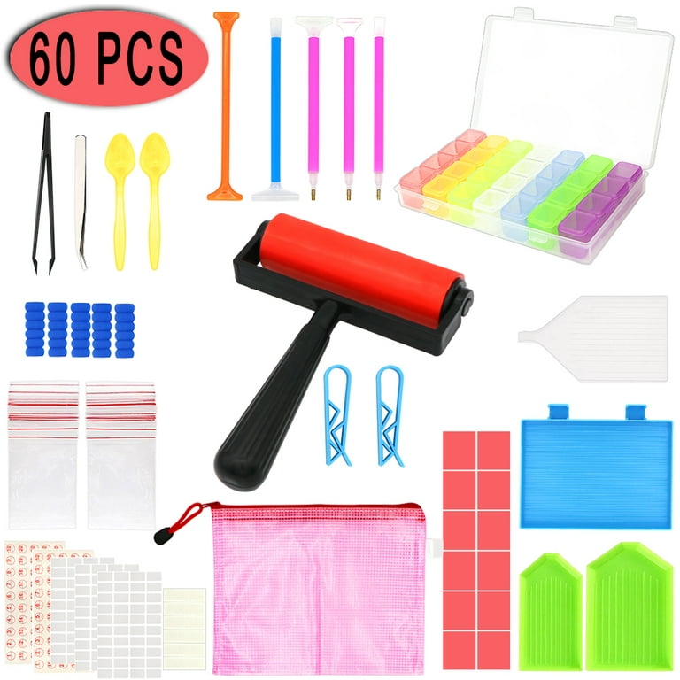 60 Pieces 5D Diamond Painting Tools, DIY Painting Accessories Diamond Cross Sticky Clay for Mother's Day Craft, Tray Kits and Fix Tool Diamond