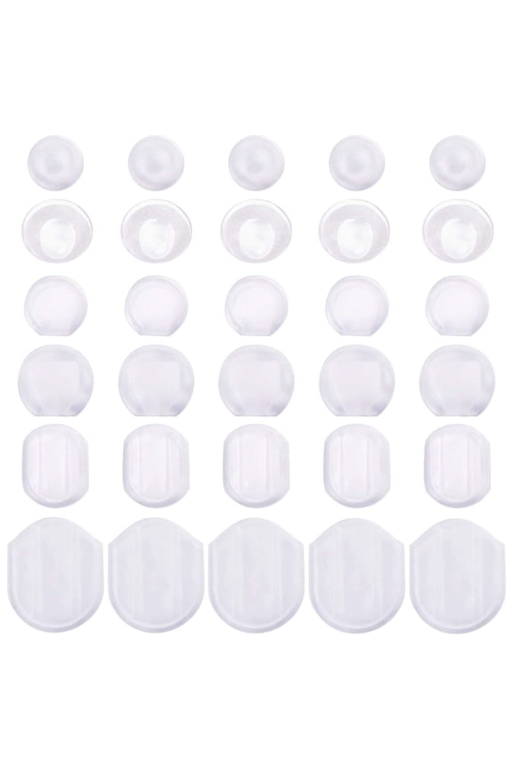 60 Pieces 6 Sizes Comfort Earring Cushions Pads Silicone for Clip-on Earrings,Clear