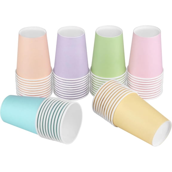 60 Pieces 9 Ounce Disposable Paper Cups Pastel Rainbow Party Cups Drinking Cups for Party, DIY and Holiday, 6 Colors