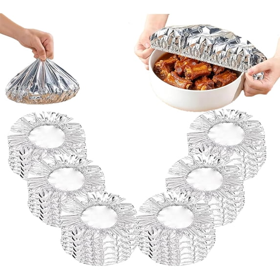 60 Pieces Aluminum Foil Covers For Food, 7.87 Inch Stretchable Bowl Covers, Heat Preservation Kitchen Gadget for Meal Prep and BBQ Cooking Use