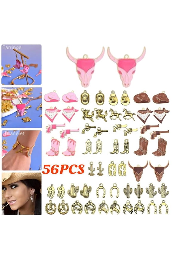 60 Pieces Antique Western Cowboy Charms Pendants Horse Hat cactus Cowboy Boot Charms for Bracelet Earrings Necklace Jewelry Making