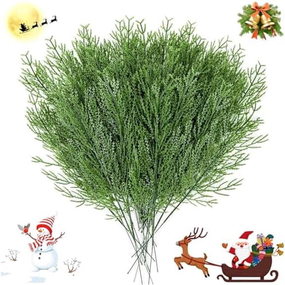 60 Pieces Artificial Pine Branches, Artificial Cedar Stems and Artificial Snow Pine Branches for Christmas Decoration Christmas Picks for DIY Garland Craft Family Kitchen Holiday Decoration