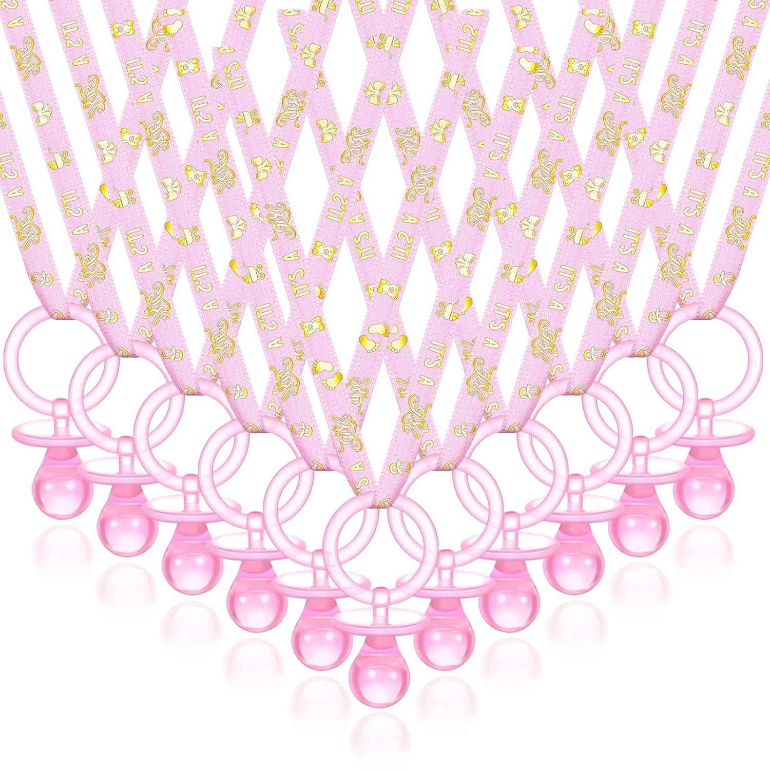 60 Pieces Baby Shower Pacifiers Necklace Acrylic Pacifiers Necklace Charm for Baby Shower Party Favors Decorations, Women Style(Pink, Gold)
