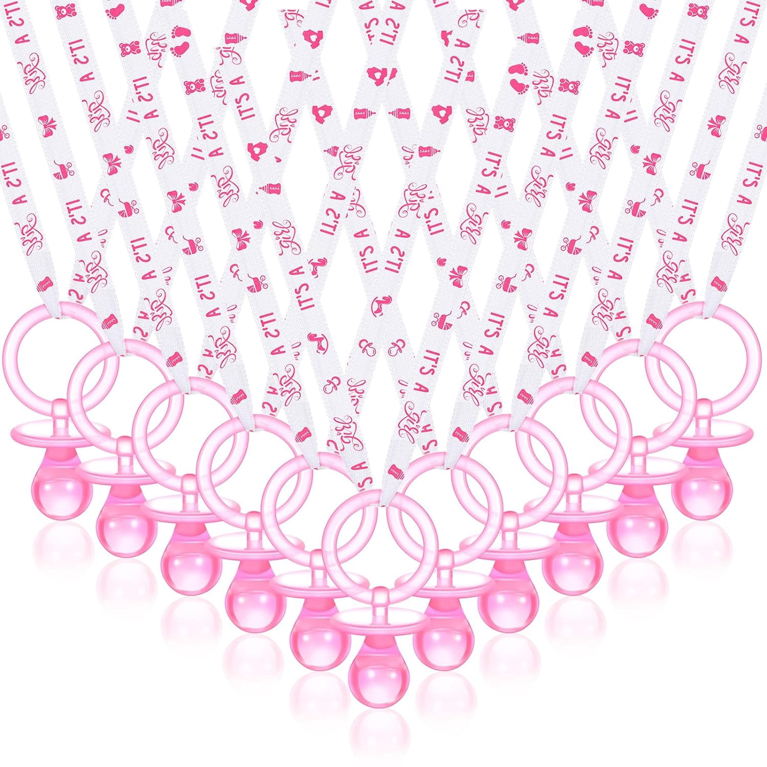 60 Pieces Baby Shower Pacifiers Necklace Acrylic Pacifiers Necklace Charm for Baby Shower Party Favors Decorations, Women Style(Pink, White)
