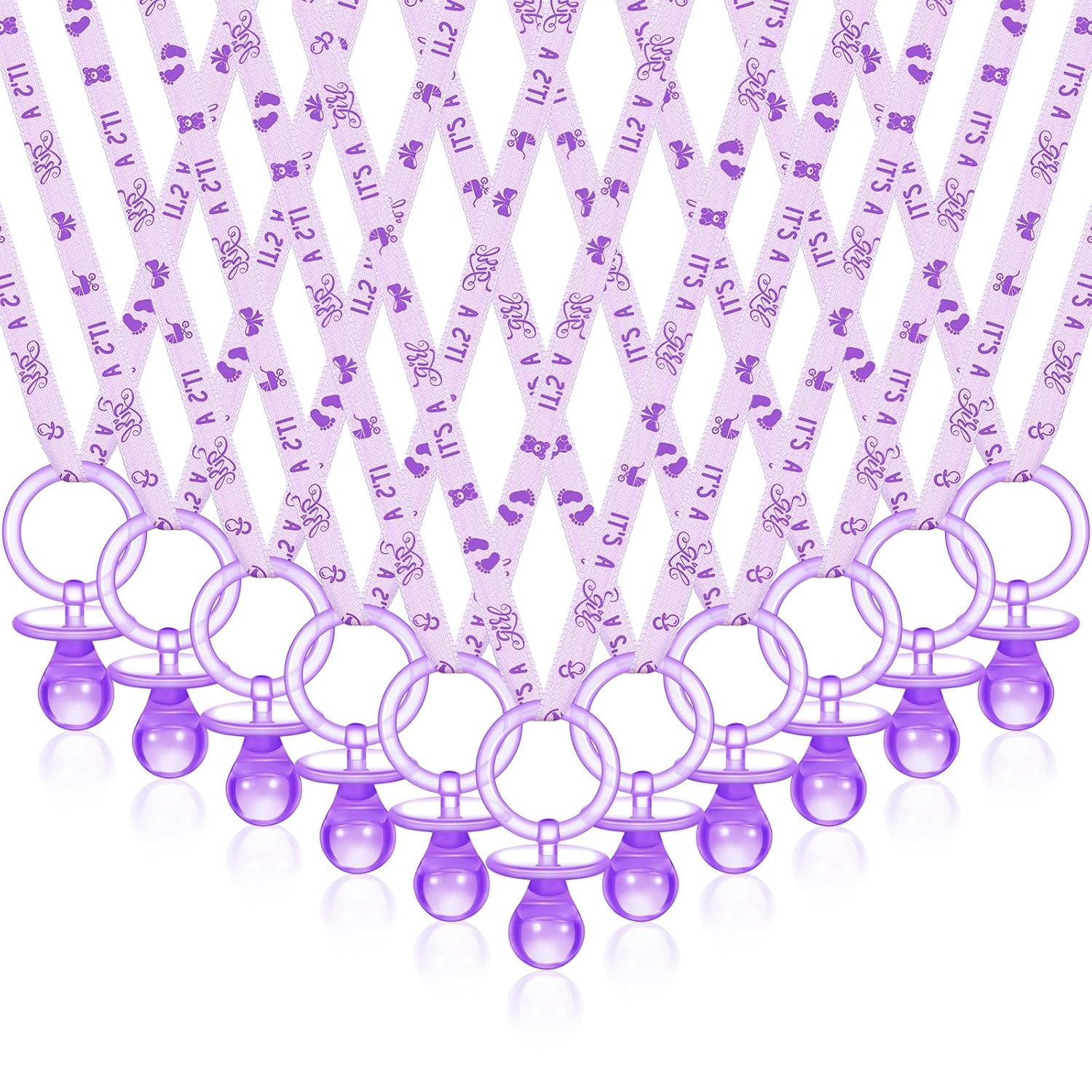 60 Pieces Baby Shower Pacifiers Necklace Acrylic Pacifiers Necklace Charm for Baby Shower Party Favors Decorations, Women Style(Purple)