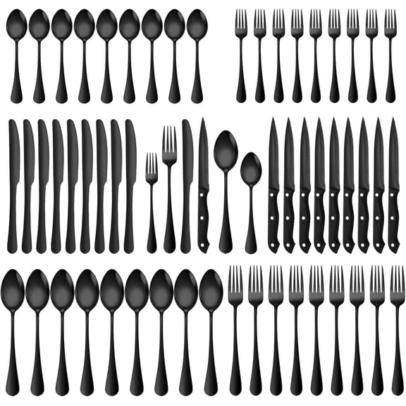 stusgo 60 Pieces Black Silverware Sets Service for 10, Premium Stainless Steel Flatware Set,Matte Black Cutlery Set for Family Gatherings, Hotel etc Use, Dishwasher Safe(black)