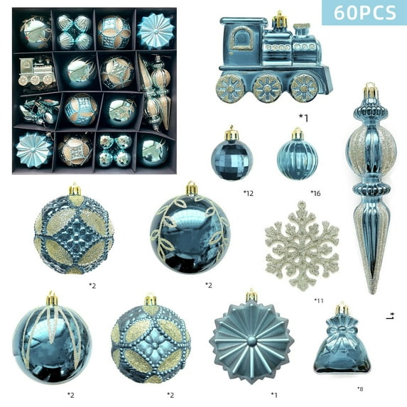 60 Pieces Christmas Ornaments Set Shatterproof Christmas Balls Bulk for Xmas Tree Decorations, Holiday Party Wedding Home Festive Decorations, Assorted Shapes Painted Designs Hanging Pendants