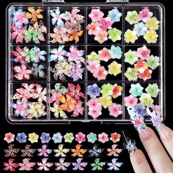 60 Pieces Colorful Floral Nail Art Decorations - Lily and Leopard Pattern for Creative Designs