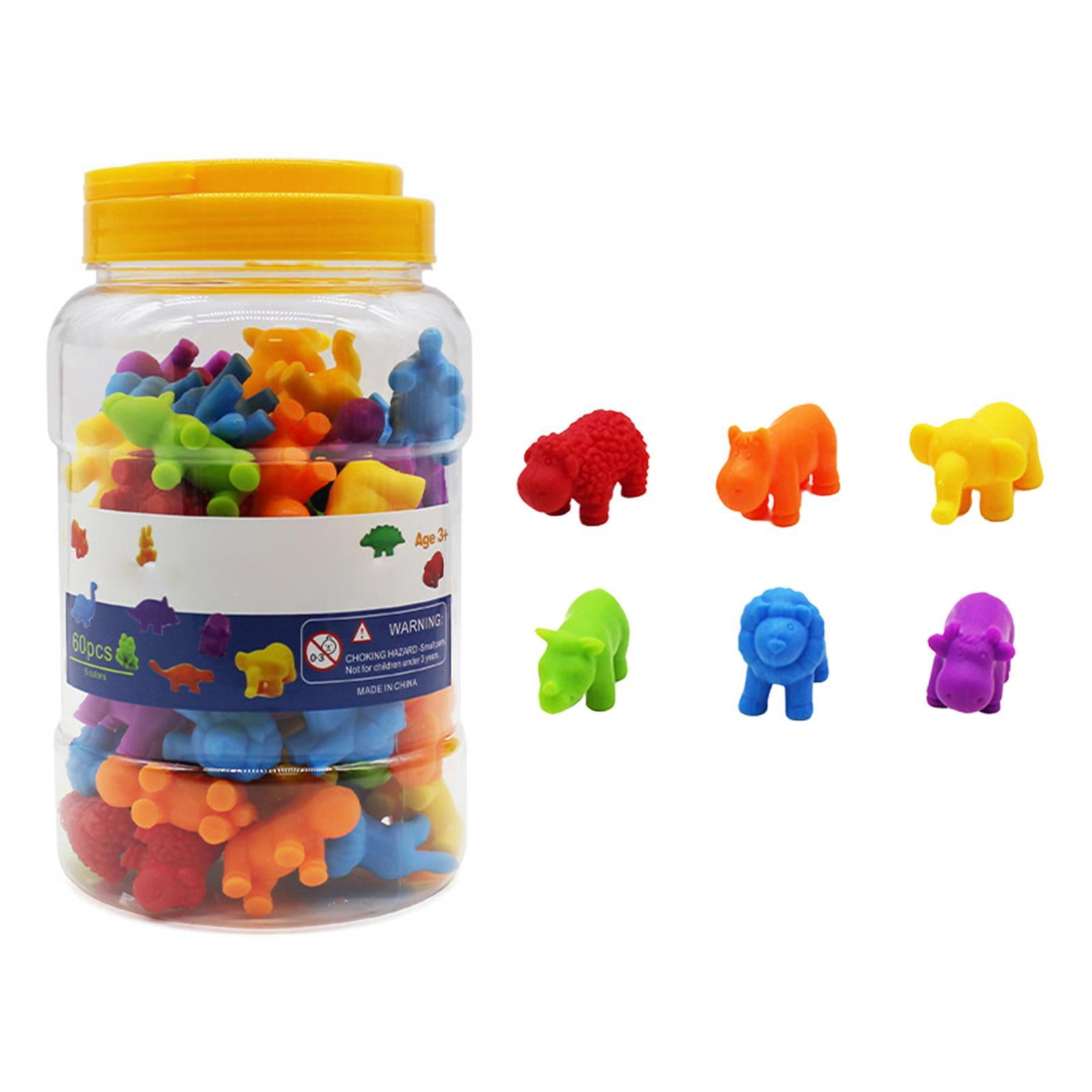 60 Pieces Counting Animals Toys Color Sorting Toys Interactive Math ...