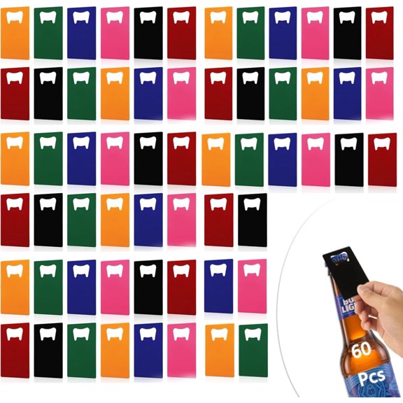60 Pieces Credit Card Bottle Opener Stainless Steel Bottle Opener Bulk Metal Card Size Beer Bottle Openers for Wallet Pocket Wedding Party Favor (Mixed Color)